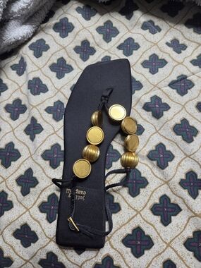 1 Black Sandal with Gold Disc Accents - Women Accessories
